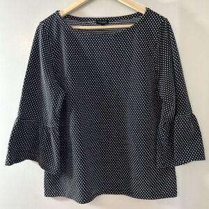 TALBOTS Blouse Women's Large Polka Dot Texture Knit Top  3/4 Bell Sleeves Boho